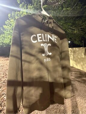 CELINE Loose Hoodie in Cotton Fleece khaki sz L. One small blemish